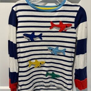 Mini Boden Appliqué Breton long sleeve shirt MULTI COLOR STRIPES SHARKS